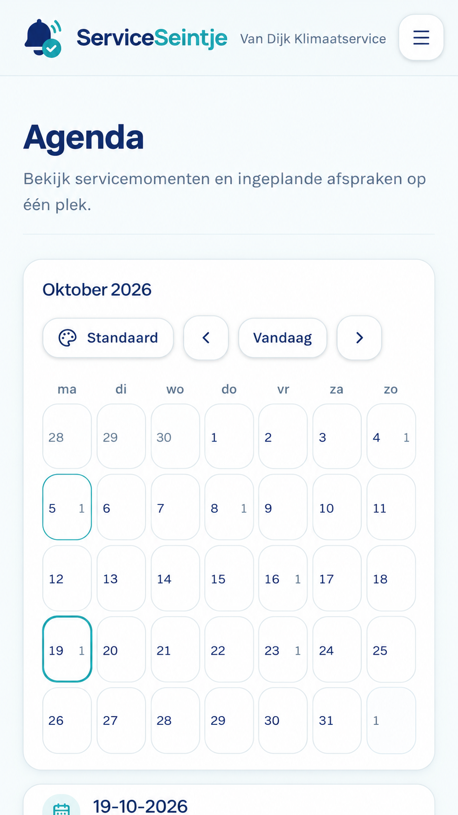 ServiceSeintje agenda op telefoon met servicemomenten en afspraken